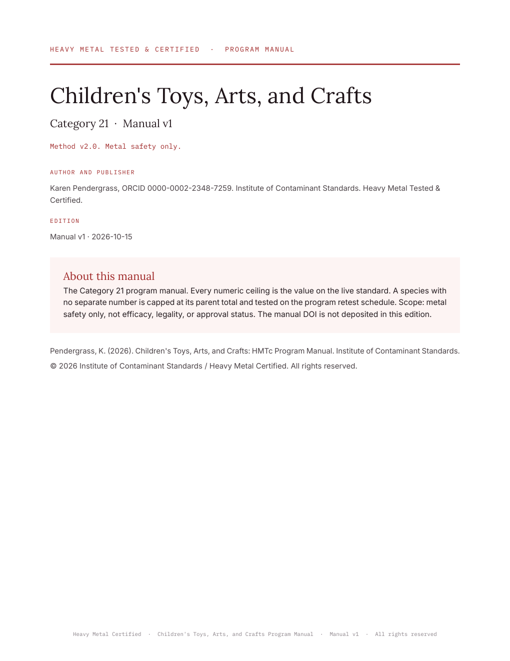 Cover of Children's Toys, Arts, and Crafts: HMTc Program Manual