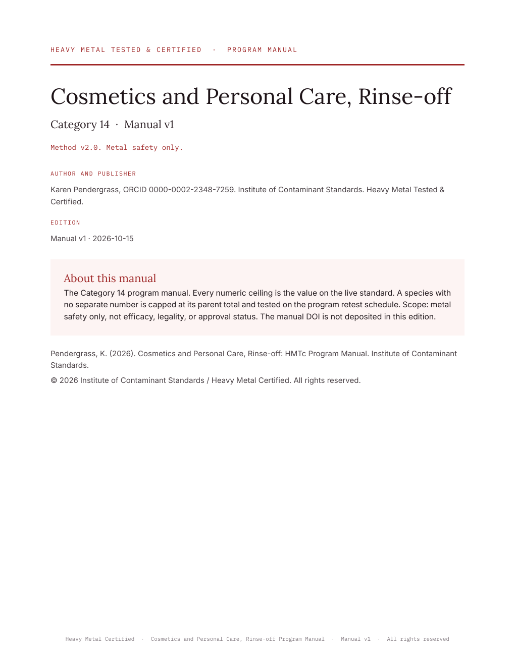 Cover of Cosmetics and Personal Care, Rinse-off: HMTc Program Manual