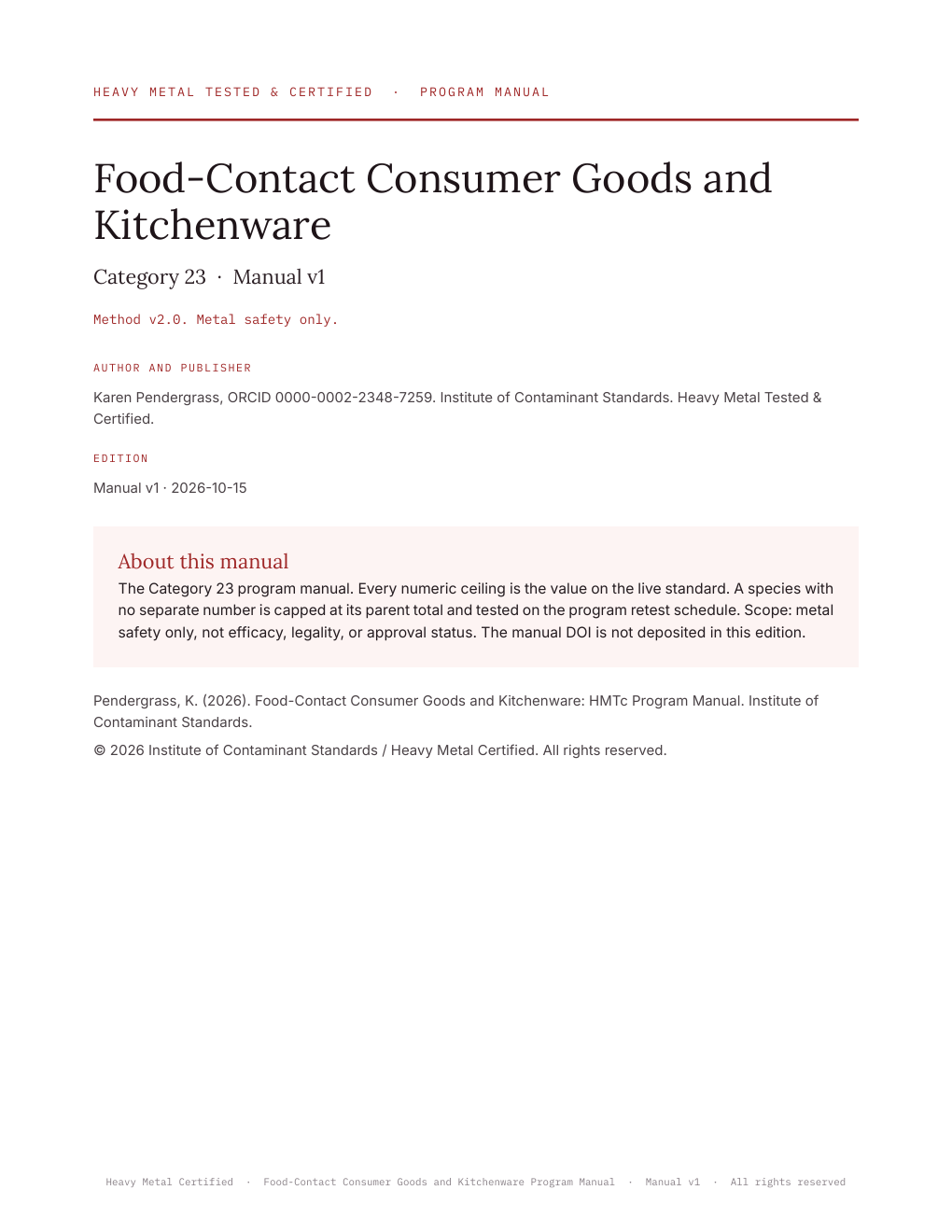 Cover of Food-Contact Consumer Goods and Kitchenware: HMTc Program Manual