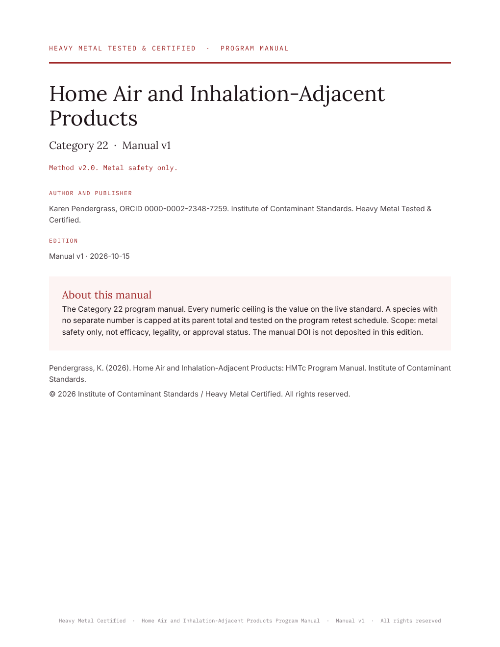 Cover of Home Air and Inhalation-Adjacent Products: HMTc Program Manual