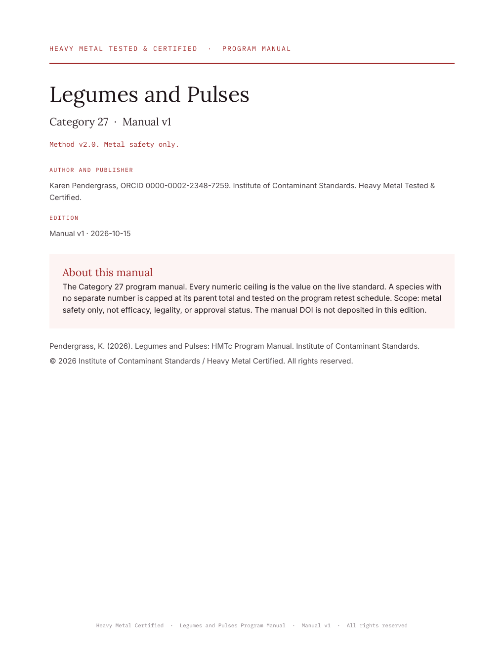Cover of Legumes and Pulses: HMTc Program Manual
