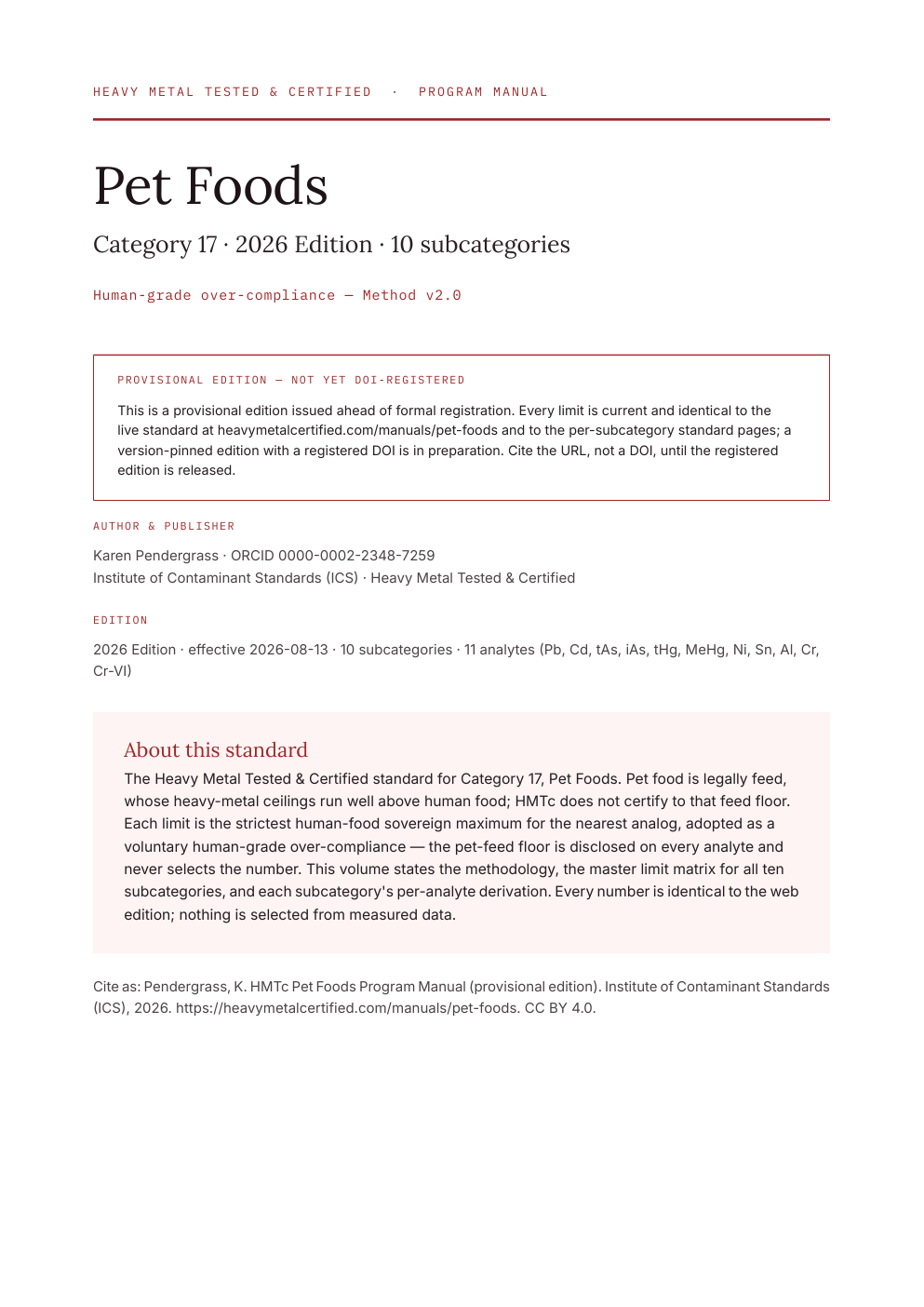 Cover of Pet Foods — HMTc Program Manual