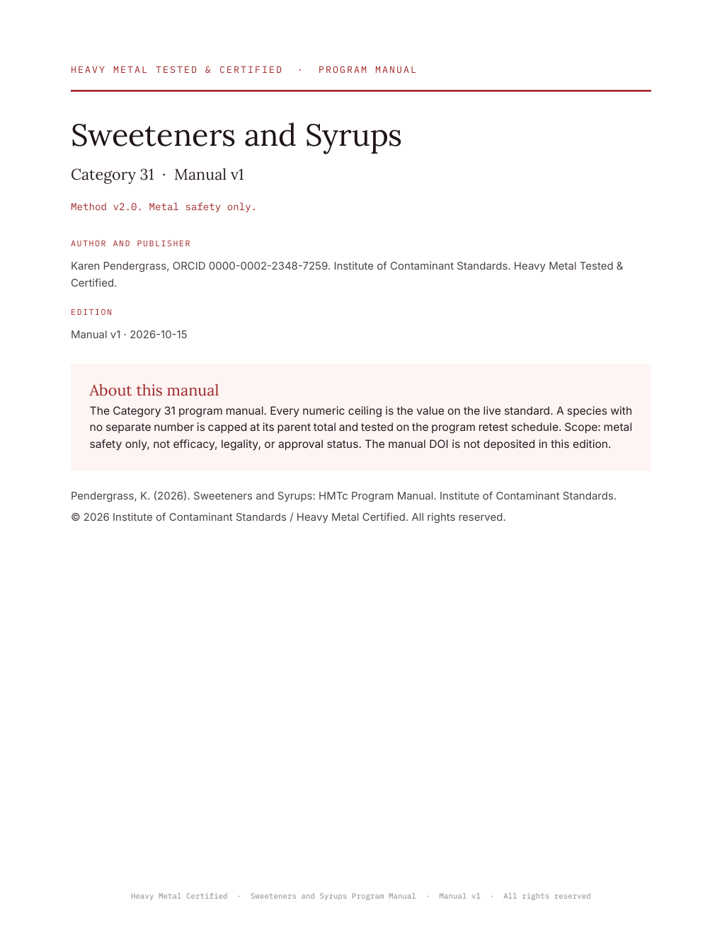 Cover of Sweeteners and Syrups: HMTc Program Manual